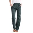 thumbnail image 1 of Women Casual Cotton And Linen Solid Drawstring Elastic Waist Long Straight Pants, 1 of 3