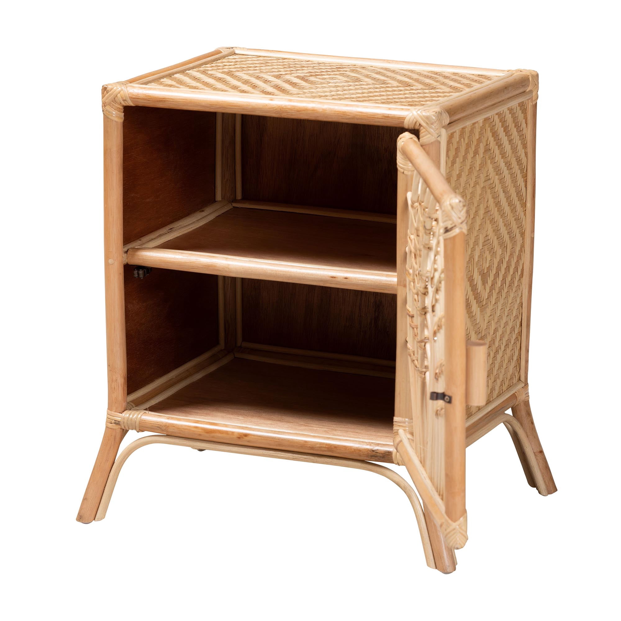 bali & pari Danna Rattan BOHO Nightstand, 1-Door, Natural Brown