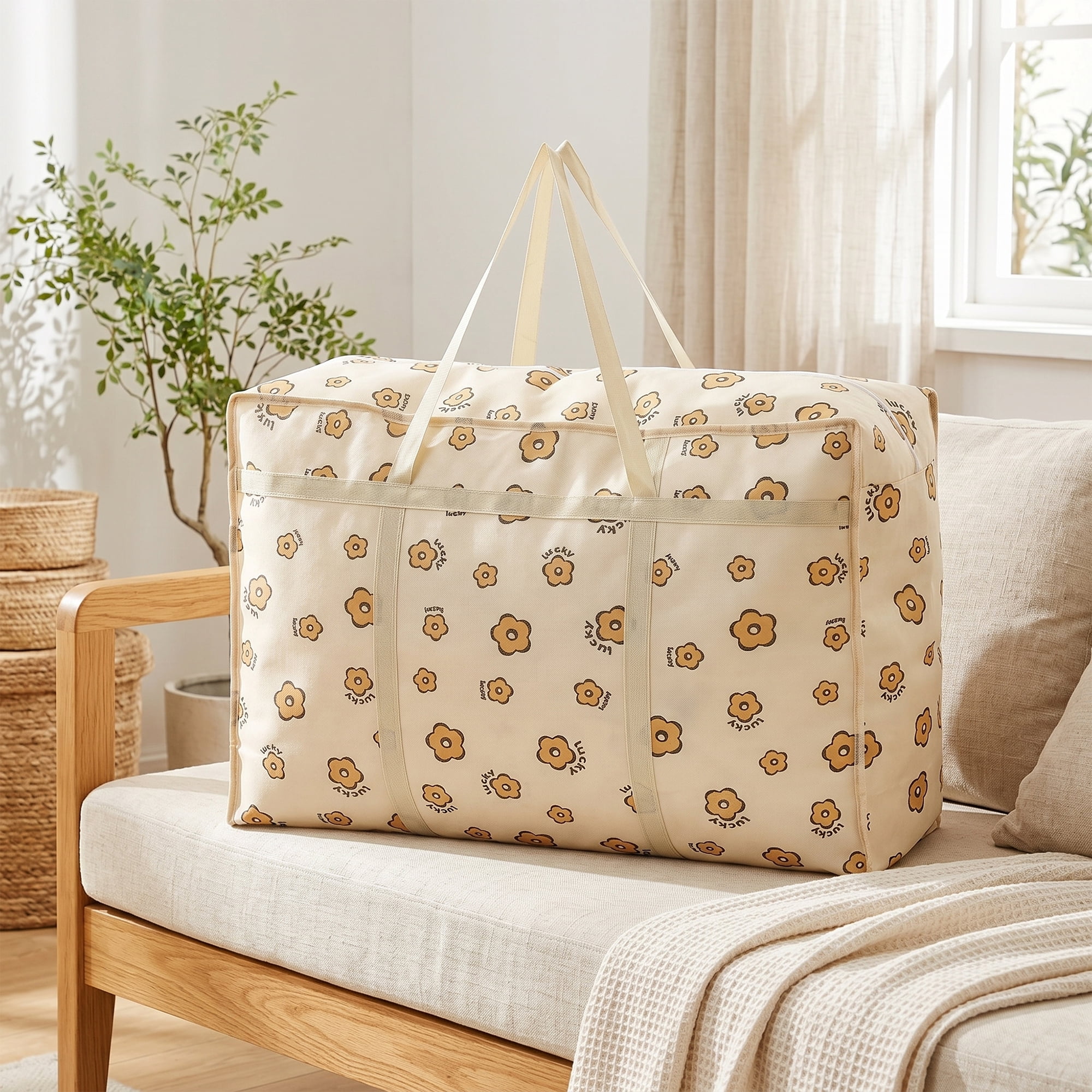 Unique Bargains Foldable Storage Bags for Organizing Clothing Flower 23.6"x15.7"x9.8"