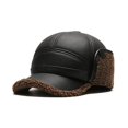thumbnail image 1 of Men's Winter PU Leather Baseball Cap with Earflaps, Thick Warm Windproof Dad Hat, 1 of 6