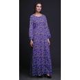 thumbnail image 2 of Bimba Moss Georgette Yellow Mustard Leaves Printed Womenâ€™s Long Sleeve MaxiÂ&nbsp;DressÂ&nbsp;Elastic Waist Gown-XSmall, 2 of 5