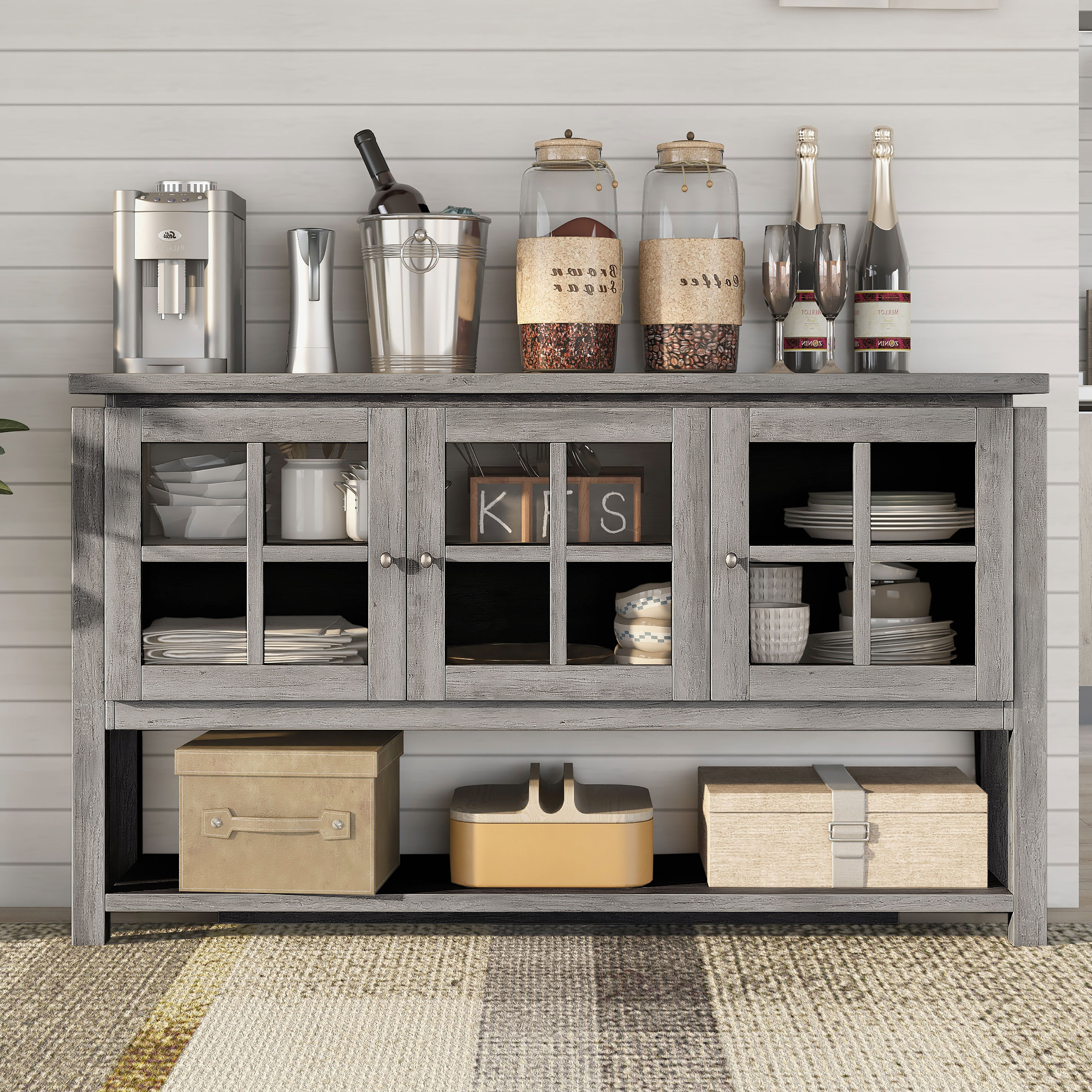 Furniture of America Chico Contemporary Wood 5-Shelf Buffet, Gray Oak