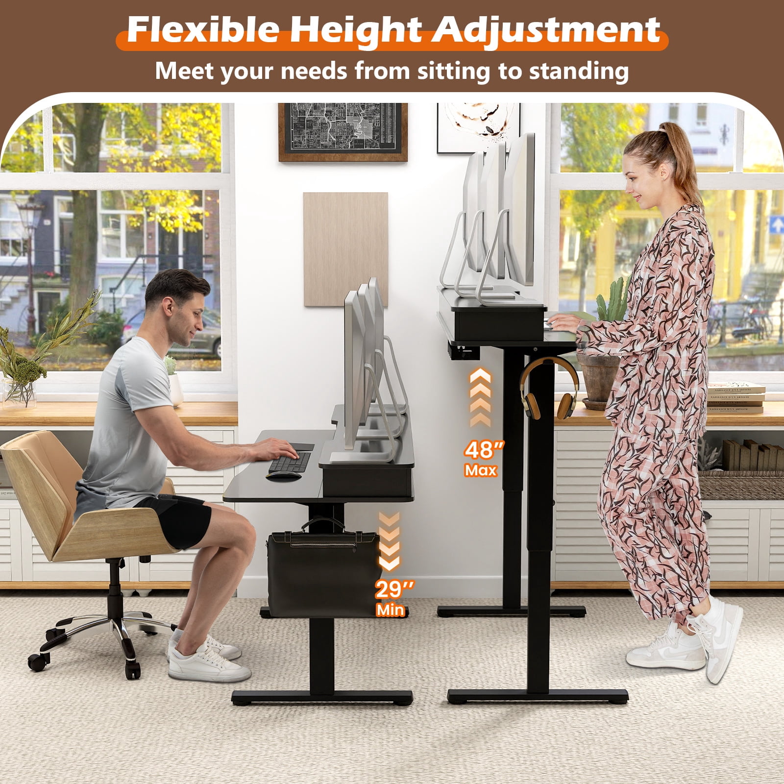 Topbuy 63" x 24" Standing Desk with Drawers Electric Stand-up Desk with Monitor Stand Black