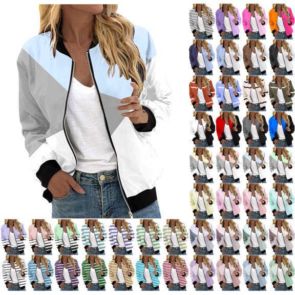 Danhjin Women's Print Jackets Color Block Long Sleeve Full Zipper Casual Cardigans Fall Winter Fashion Stylish Going out Outfits Coats