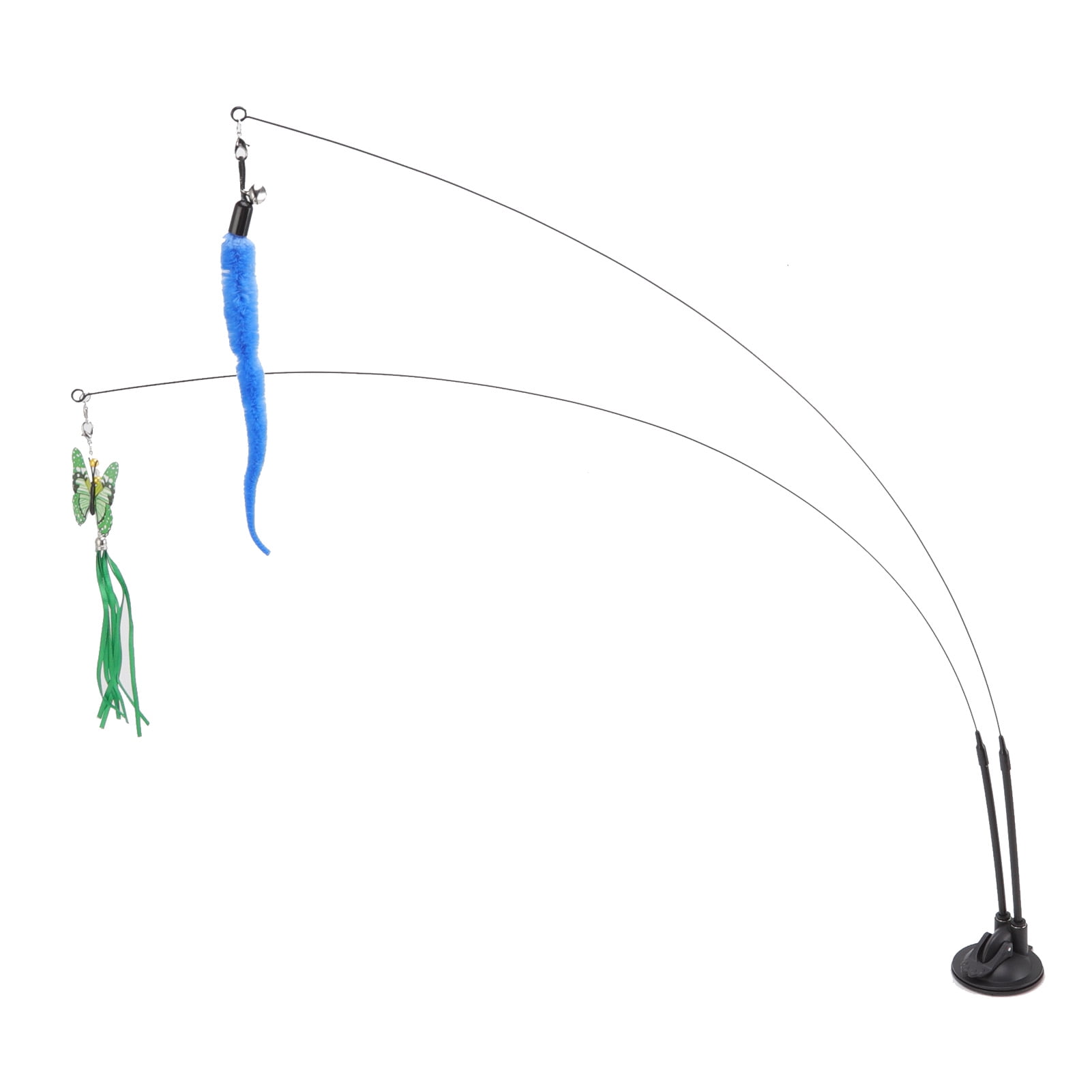 Suction Cat Feather Wand Toy, Double End Removable Steel Wire Cat Teaser Stick Toy  For Indoor For Kitten Blue Scalewing And Gray Mouse,Blue Flying Fish And Gray Mouse,Green