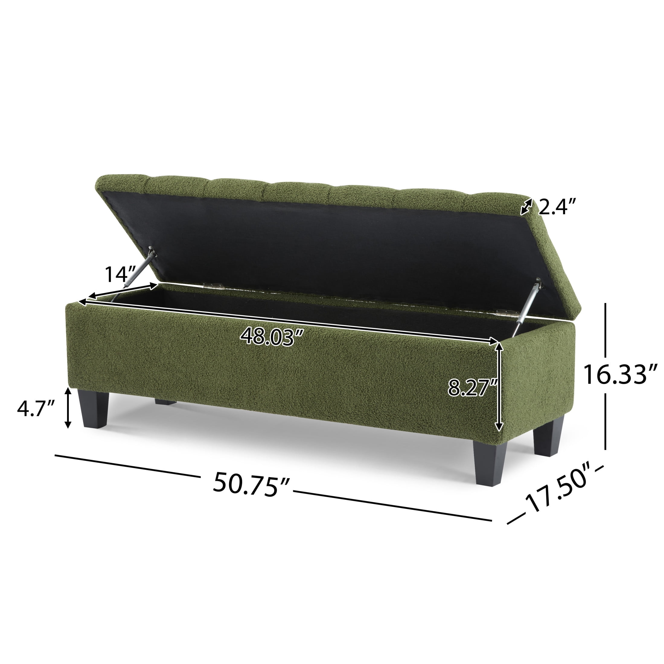 Christopher Knight Home Storage Ottoman Bench with Boucle Upholstery and Rubber Wood Legs, Green