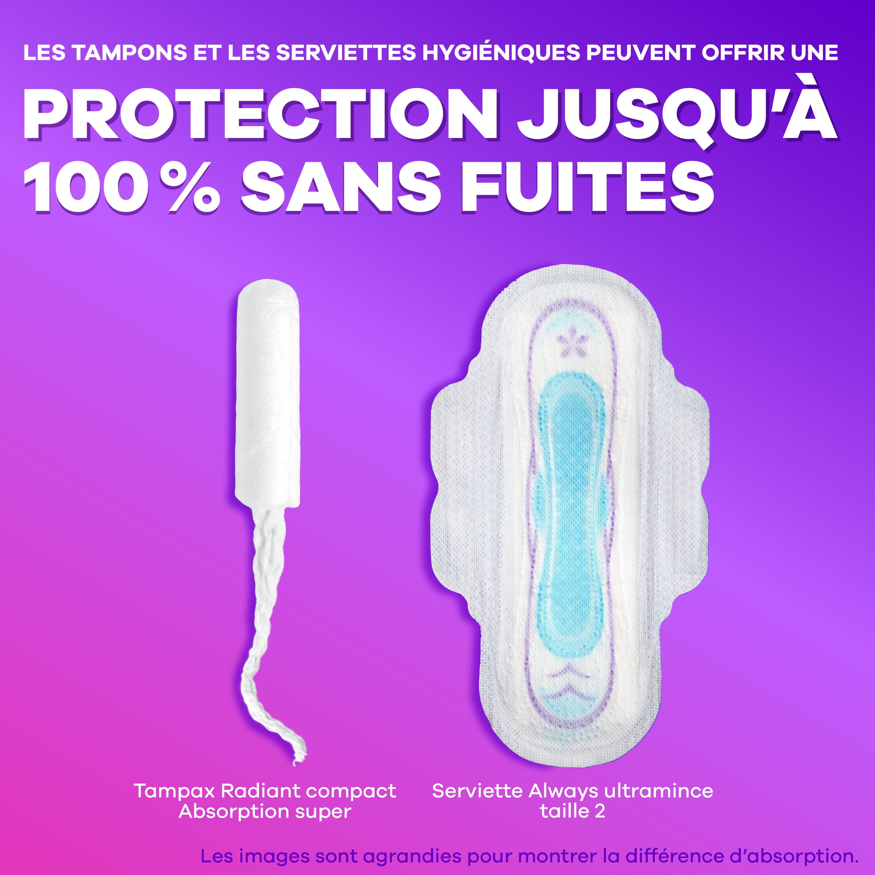 Tampons Tampax Radiant, avec tresse anti-fuites LeakGuard, degrés d’absorption régulier/super, emballage multiple, non parfumés, 28tampons 28 tampons