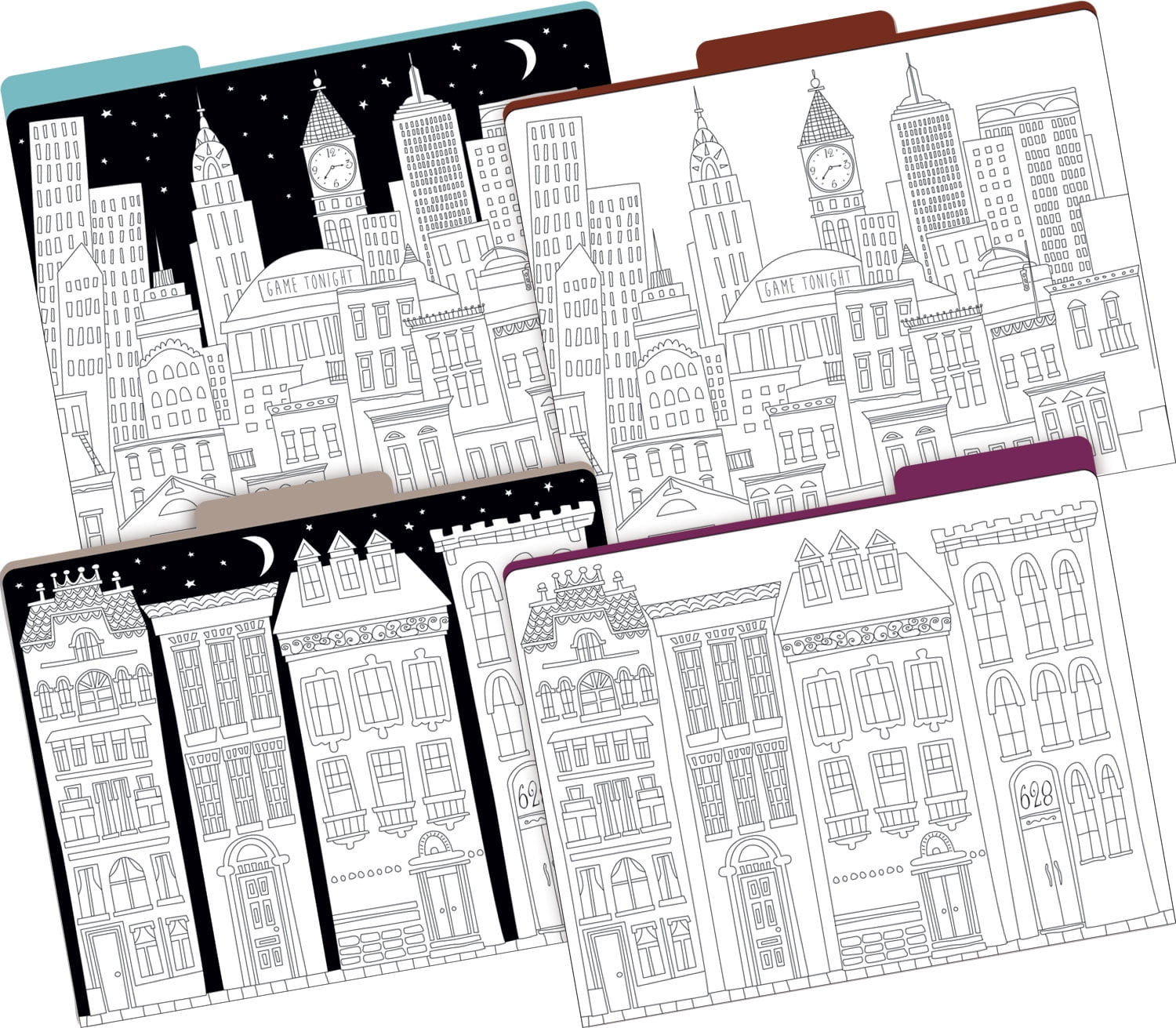 Barker Creek 12 File Folder 30 Peel & Stick Pocket Set - Color Me! Cityscapes (BC3568)