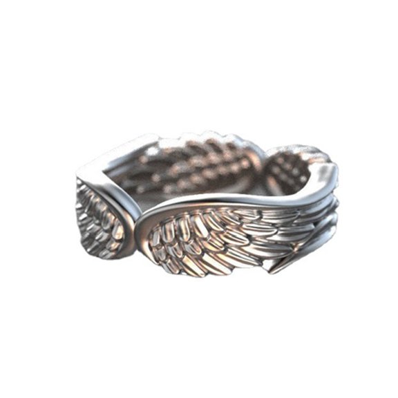 HUANLEDASH Men Ring Silver Color Retro Vintage Polished Punk Gift Hypoallergenic Angel Wing Finger Ring Fashion Jewelry