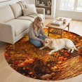 thumbnail image 2 of Round Area Rugs 4Ft, Fall Pumpkins Non-Slip Washable Circle Rugs Carpet, Farmhouse Country Maple Leaves Orange Indoor Outdoor Rug Floor Mats Throw Runner for Bedroom Living Room Bathroom, 2 of 8