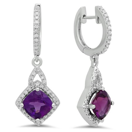 - Dazzlingrock Collection 14K Round Amethyst & White Diamond Ladies Halo Style Dangling Drop Earrings, White Gold
