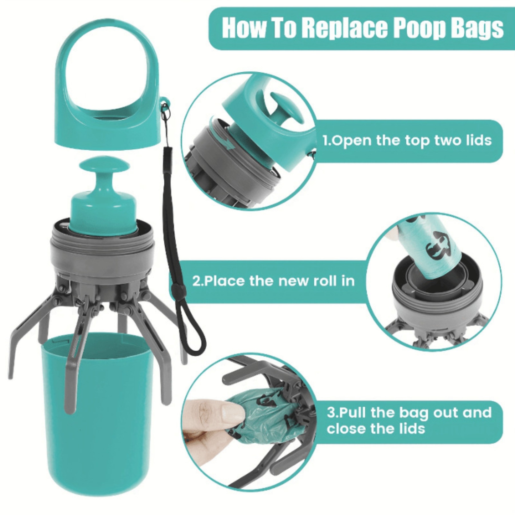 Portable Dog Waste Bag Dispenser with Built-in Bags for Walking Camping and Outdoor Pet Waste Disposal