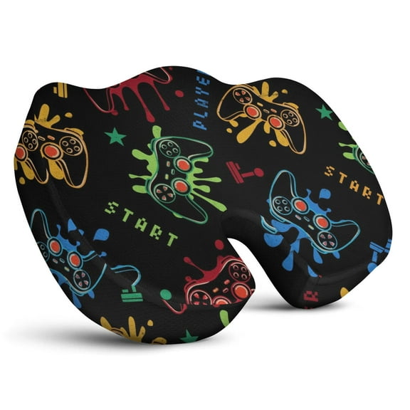 Premium Gaming Pattern Memory Foam Seat Cushion Ergonomic Chair Pad for Office Chair, Car, Airplane & Bleachers Sciatica, Tailbone Hip & Back Pain Relief - Chair Cushion for Long Office Workers.
