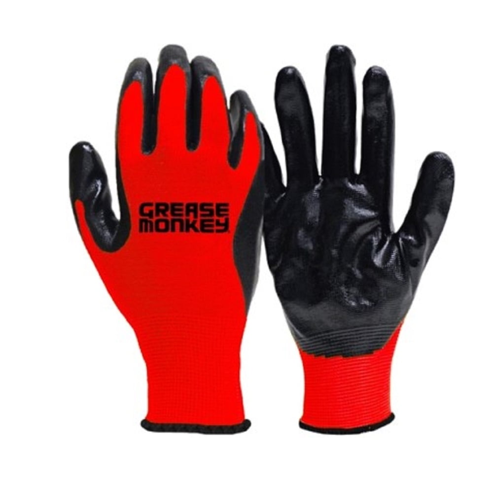 Grease Monkey M25227012 Nitrile Coated Gloves, Red, Large