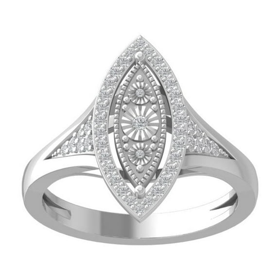 ARAIYA FINE JEWELRY 10K White Gold Round Lab Grown Diamond Marquise Shape Band Ring (1/4 cttw, VS Clarity, D-E Color) Size 7