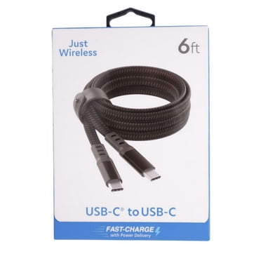 Just Wireless Ultra Braided USB-C to USB-C Flat Charging Cable Slate Black - 6ft