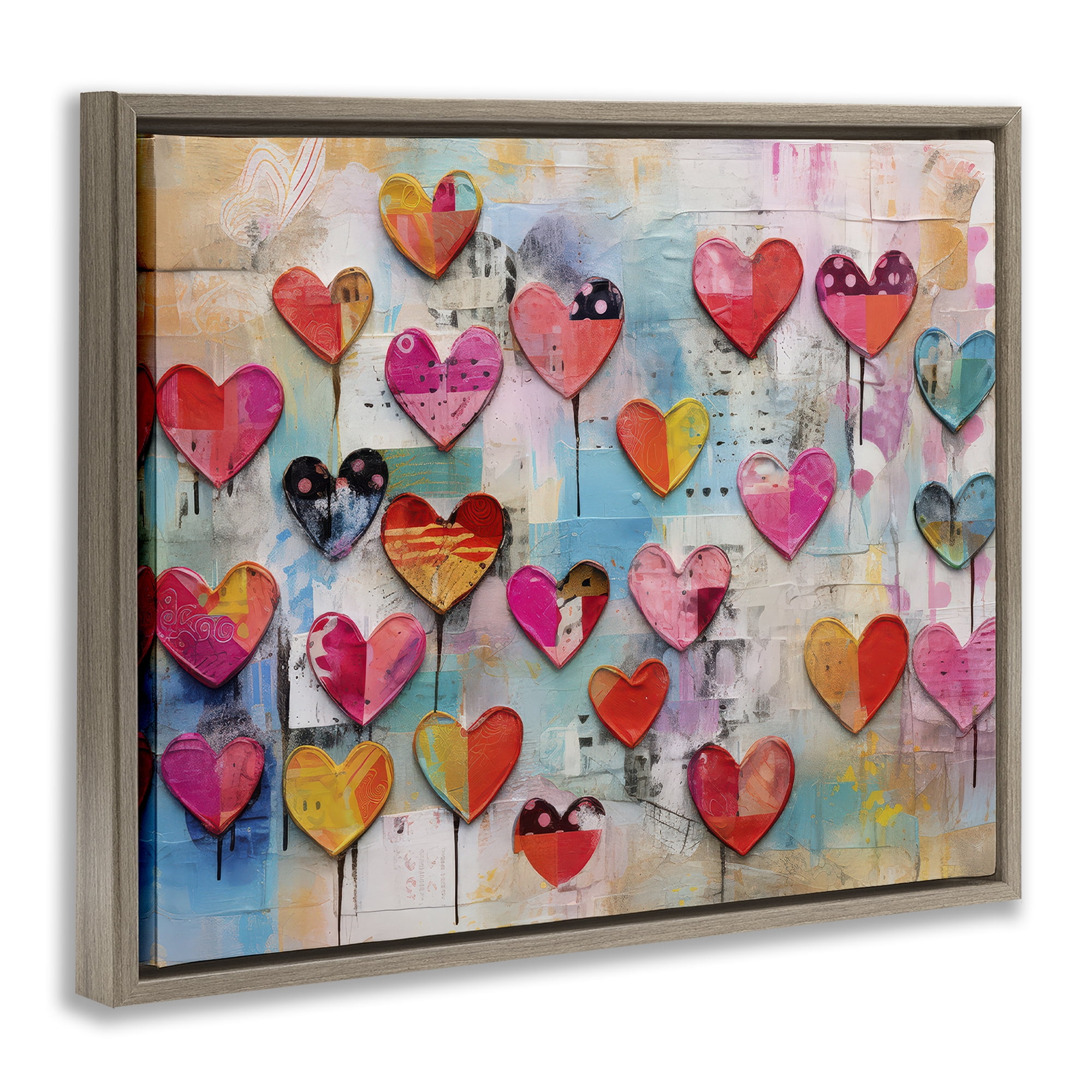 Stupell Industries Playful Urban Hearts Pattern Abstract Painting Brown Floater Framed Canvas Art Print Wall Art, 21 x 17