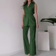 thumbnail image 2 of Jinhomg Women's 2 Piece Business Casual Outfits Sleeveless V Neck Blazer Vest and Wide Leg Pants 2025 Fashion Office Work Clothes with Belt Green M, 2 of 8
