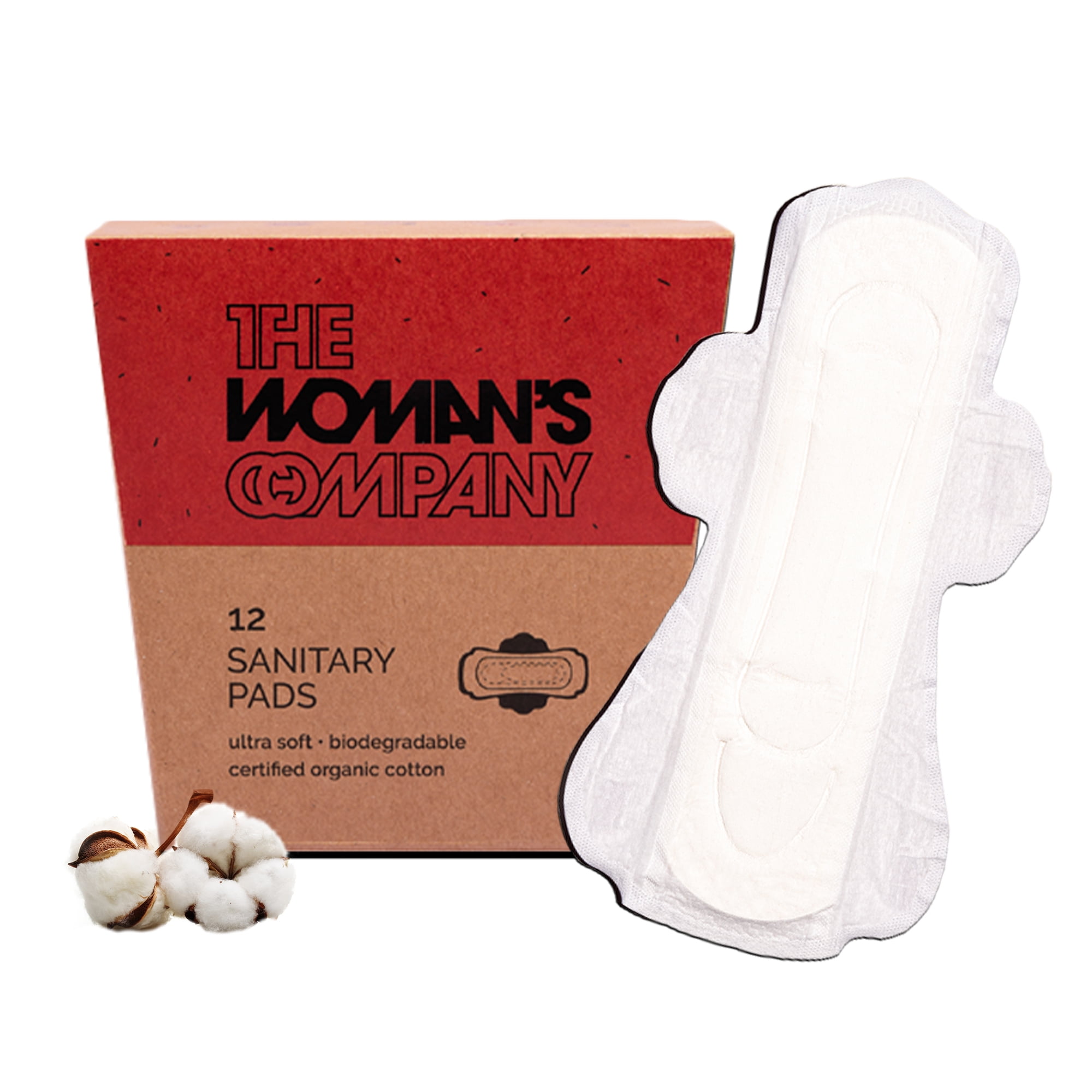 The Woman's Company Sanitary Pads- Night | Organic, Biodegradable, Chemical Free & Rash Proof | Napkin for Maximum Coverage & Heavy Flow | 100% Cotton Regular Pad (Pack of 12pcs)