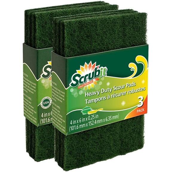 Scrub-It Scouring Pads - Heavy Duty Household Cleaning Scrubber with Non-Scratch Anti-Grease Technology - Reusable Ã¢Â€Â“ Green - 3 Pack (X2) Total 6 Pads