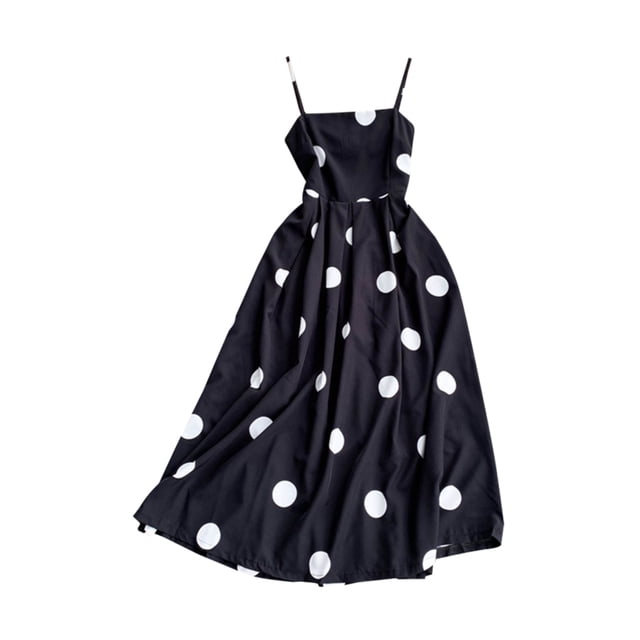 Dot Dress Vestido largo de cintura alta sin espalda, sin mangas, para mujer, negro Vogacara AP001541-06B