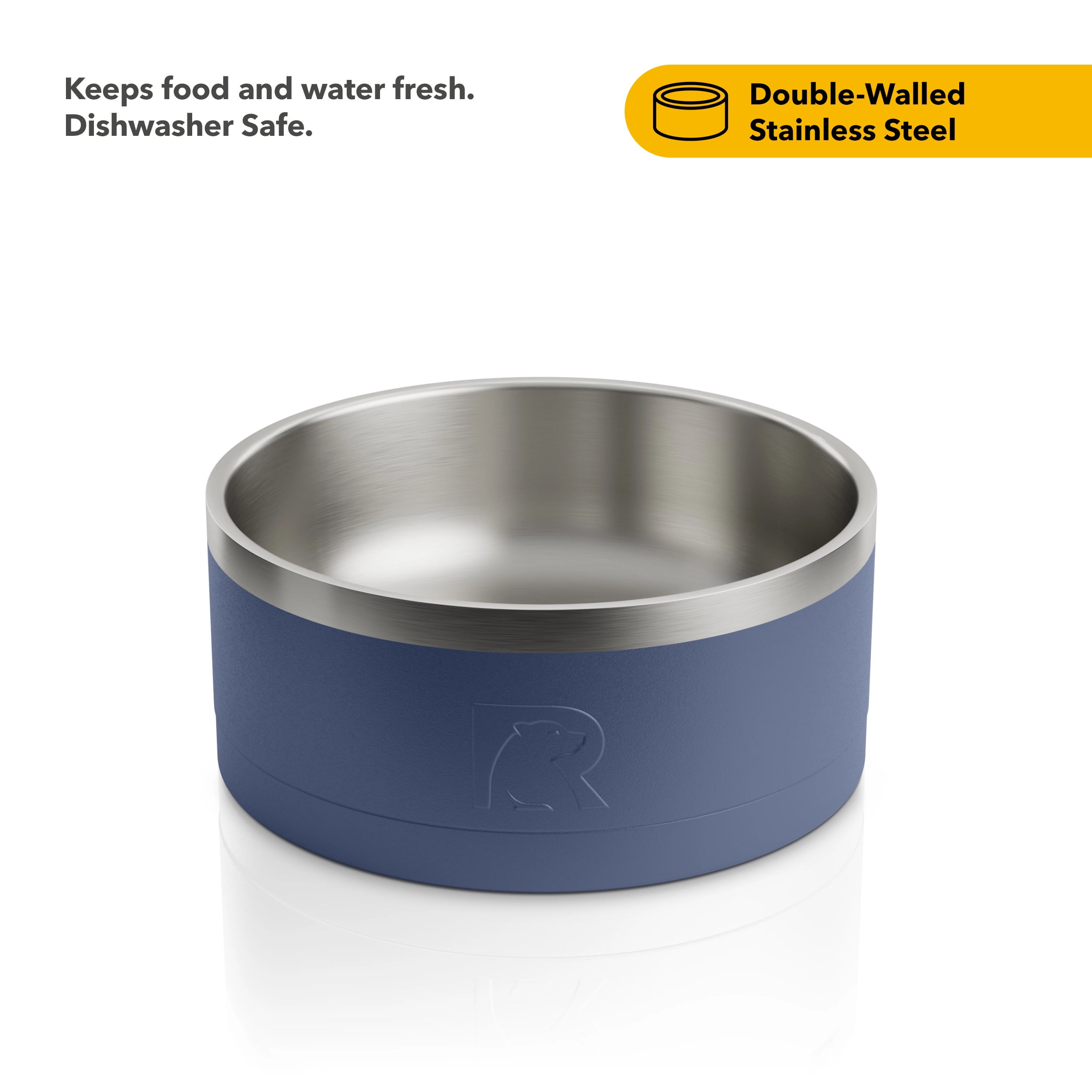 RTIC 3-in-1 Dog Bowl, Large, Stainless Steel Insulated Bowl, Silicone Lid, Navy & Graphite