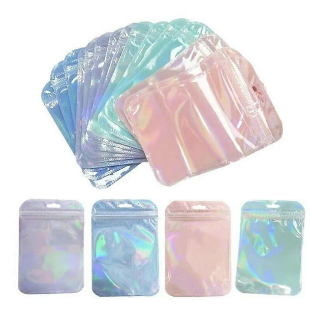 50pcs Holographic Laser Small Plastic Zipper Jewelry Bag Foil Pouch For Beads Food Storage Small Business Packaging Supplies