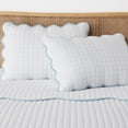 thumbnail image 5 of White King Size Quilt Bedding Set, Blue Scalloped Farmhouse Country Rustic Lightweight Soft Coverlet for All Season, Cute Cozy Pick Stitch Bedspread, 2 Pillow Shams, 5 of 8