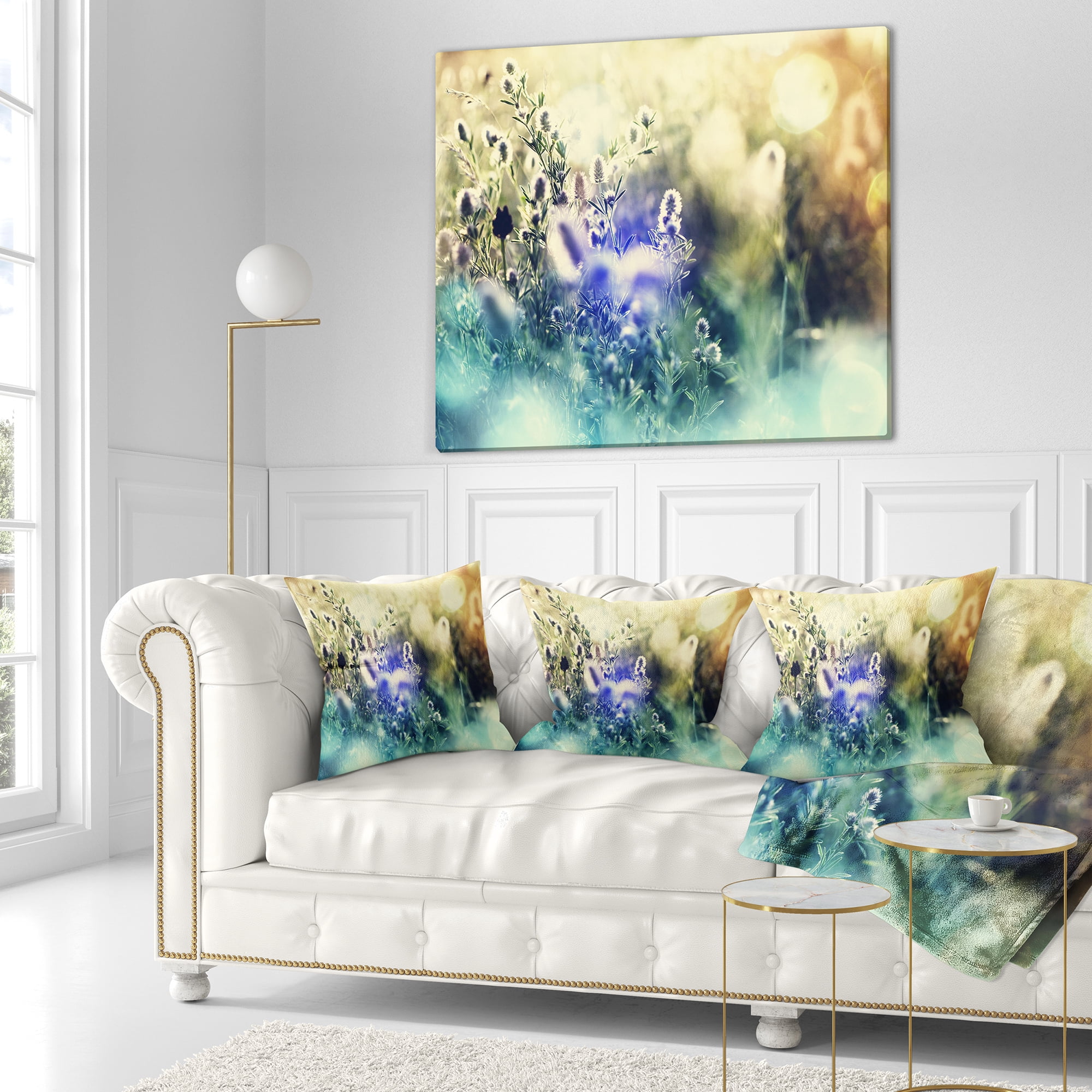 Designart Blue Mountain Meadow Flowers - Floral Throw Pillow - 16x16