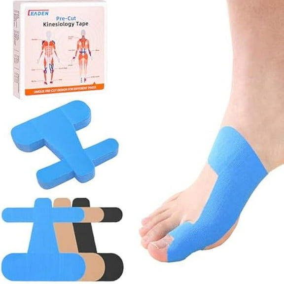 ZC Precut Kinesiology Tape for Bunion, 40 Pcs, Bunion Corrector & Relief, Big Toe Support and Pain Relief, Breathable Hypoallergenic Latex-Free Tape (Blue)