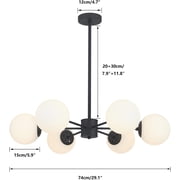 KCO Lighting Matte Black Sputnik Chandelier, Mid Century 6-Light Milk Glass Ball Chandelier, Modern Globe Ceiling Light