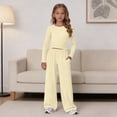 thumbnail image 5 of CPNG Girls 2 Piece Outfit Set Solid Color Long Sleeve Slim Top and Matching Wide Leg Lightweight Casual Sweatsuit Set, 5 of 9
