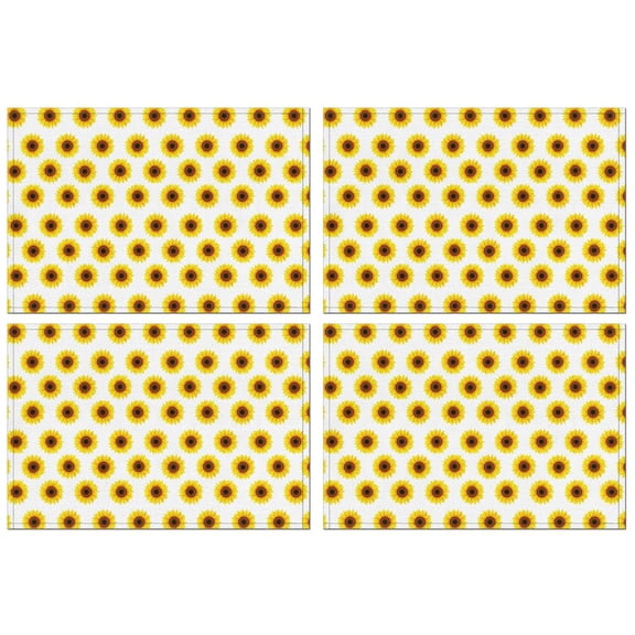 White Yellow Sunflower Pattern Summer Placemats Table Placemats Set Of 4-Linen Kitchen Washable Placemats Table Mats 11.8"x17.7" Non-Slip Heat Resistant
