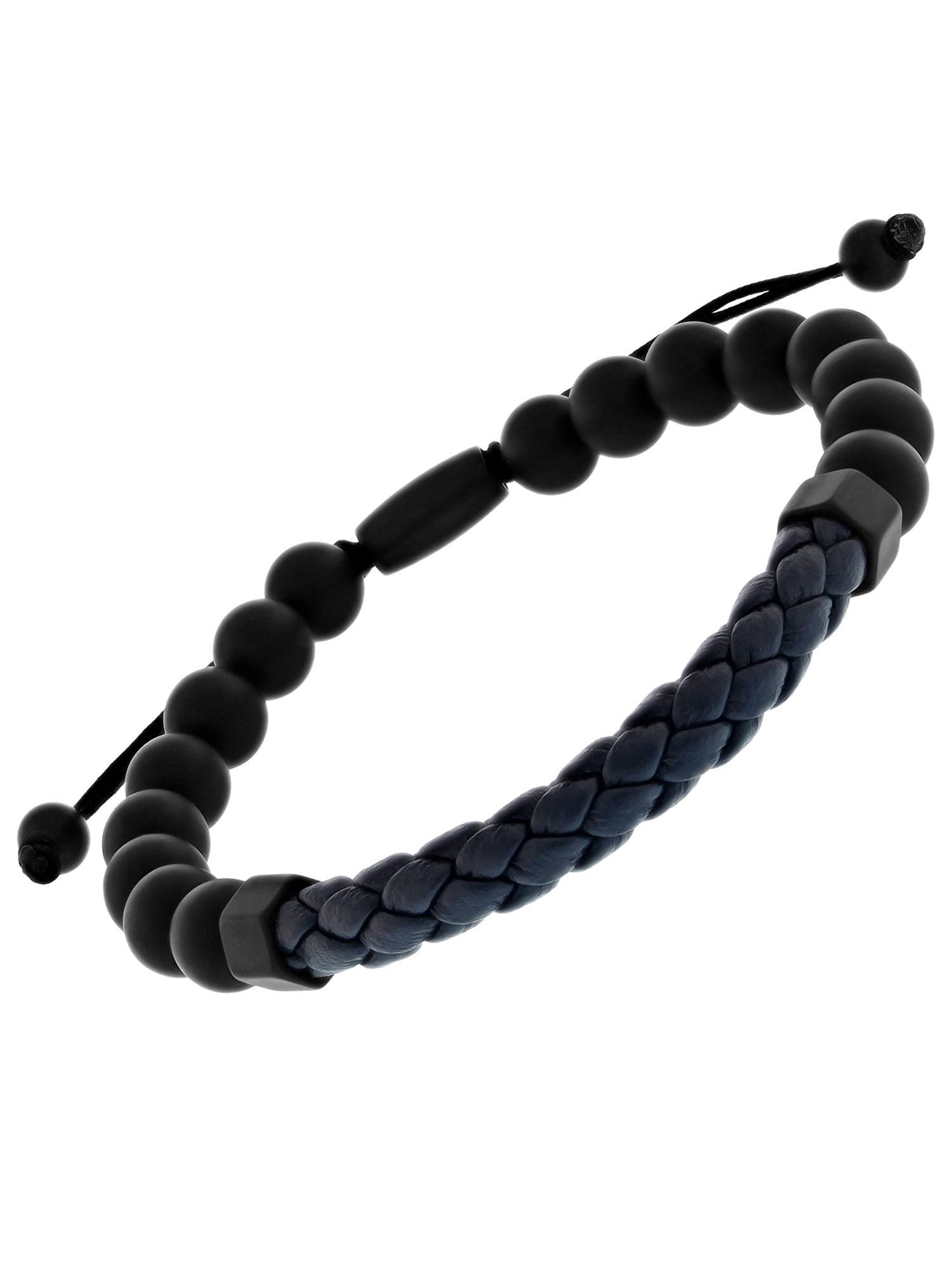 Believe by Brilliance Men’s Stainless Steel, Navy Blue Faux Leather, & Onyx Bead Bolo Bracelet