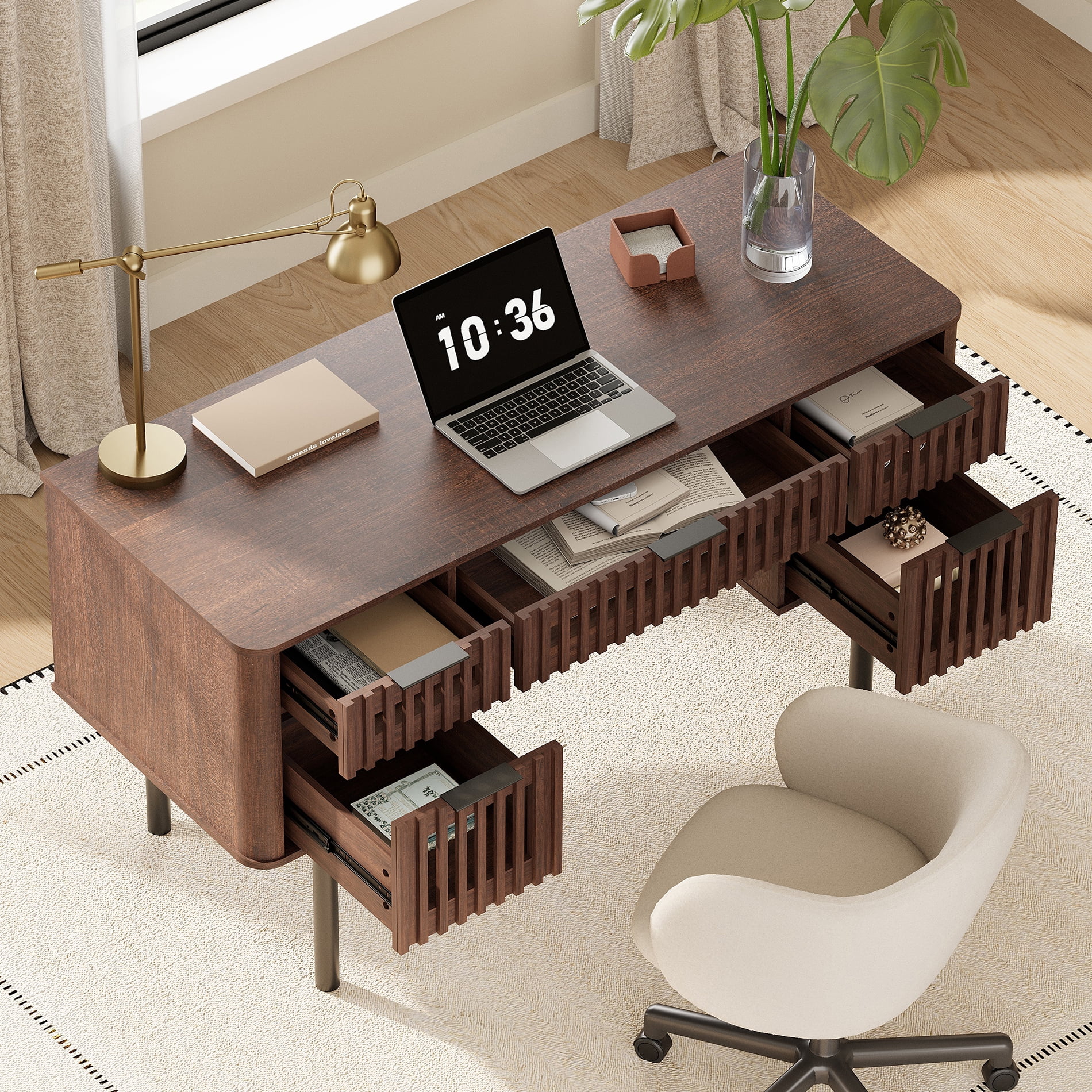 54" Executive Computer Desk with Storage and 5 Drawers for Home Office