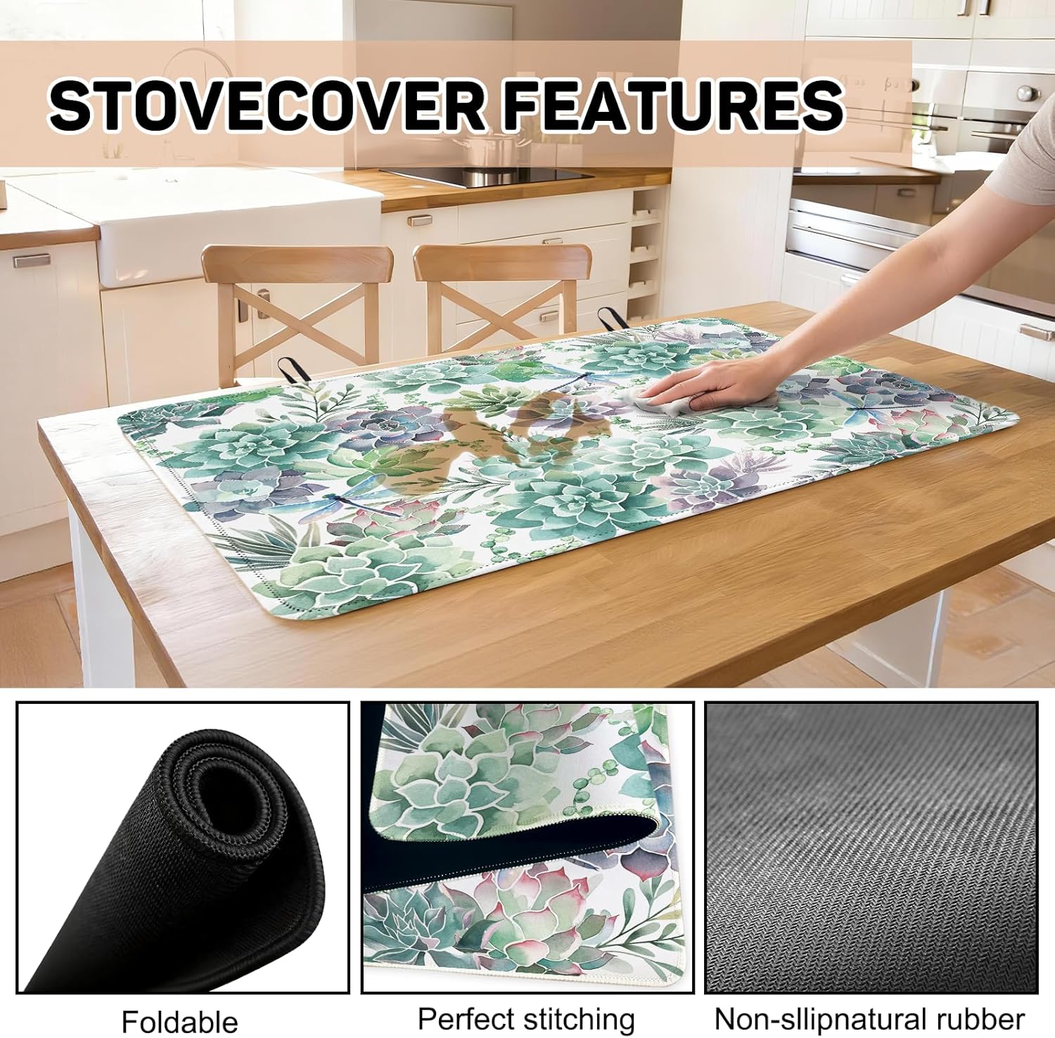 Succulent Stove Top Cover for Electric Stove,Succulent Ceramic Stove top Cover,Heat Resistant Glass Cooktop Cover,Flat RV Range Stovetop Protector,Dish Drying Mat for Kitchen,28"x20"