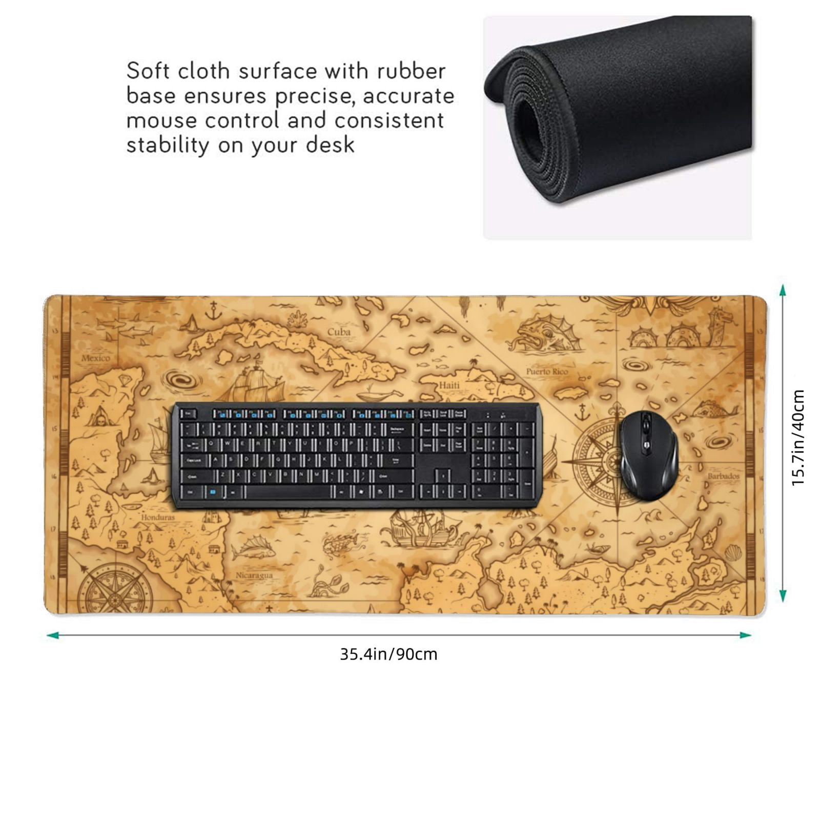 Xecao Old Vintage Map Of Sea Print Large Mouse Pad, 16x35.5in Mousepad, Professional Non-Slip Rubber Base Big Mouse Pad, Mouse Pad for Gaming & Office Full Desk Mouse Pad