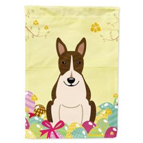 Carolines Treasures BB6136CHF Easter Eggs Bull Terrier Dark Brindle Flag Canvas House Size