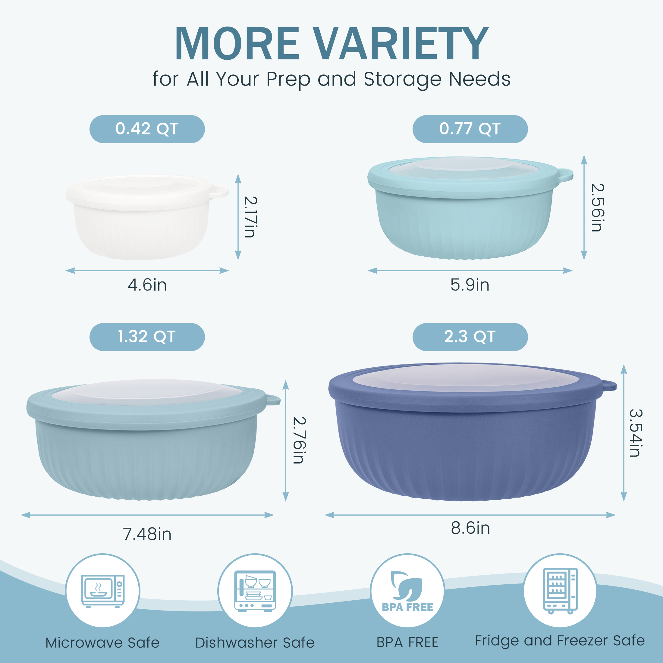 GPED 8-Piece Plastic Nesting Mixing Bowls with Lids, Blue photo 2