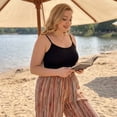 thumbnail image 2 of Agnes Orinda Women's Plus Size Palazzo Pants Stripe Boho Wide Leg Paper Bag Pant Beach Casual Summer Trousers 2X Brown, 2 of 8