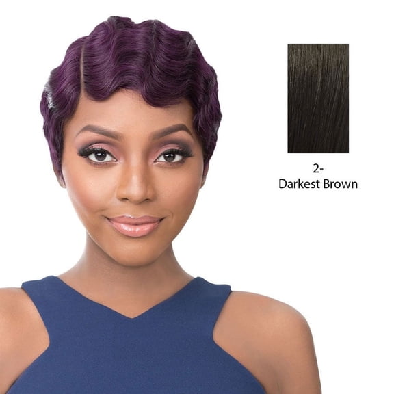 100% Human Hair Full Wig Side Lace Part,Darkest brown