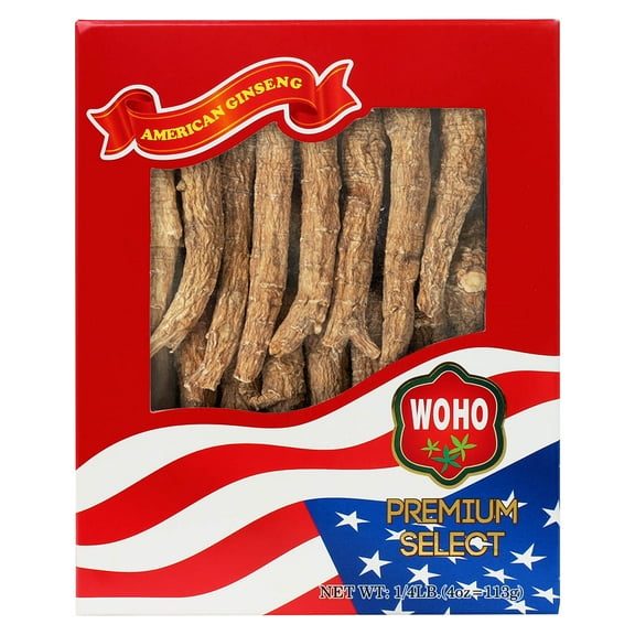 WOHO Cultivated American Ginseng 1034 Long Medium Small 4 oz Box