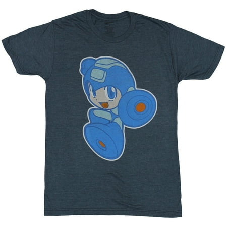 Mega Man Megaman Mens T-Shirt - Capcom Cutsie Style Hero Rushing In (Small)