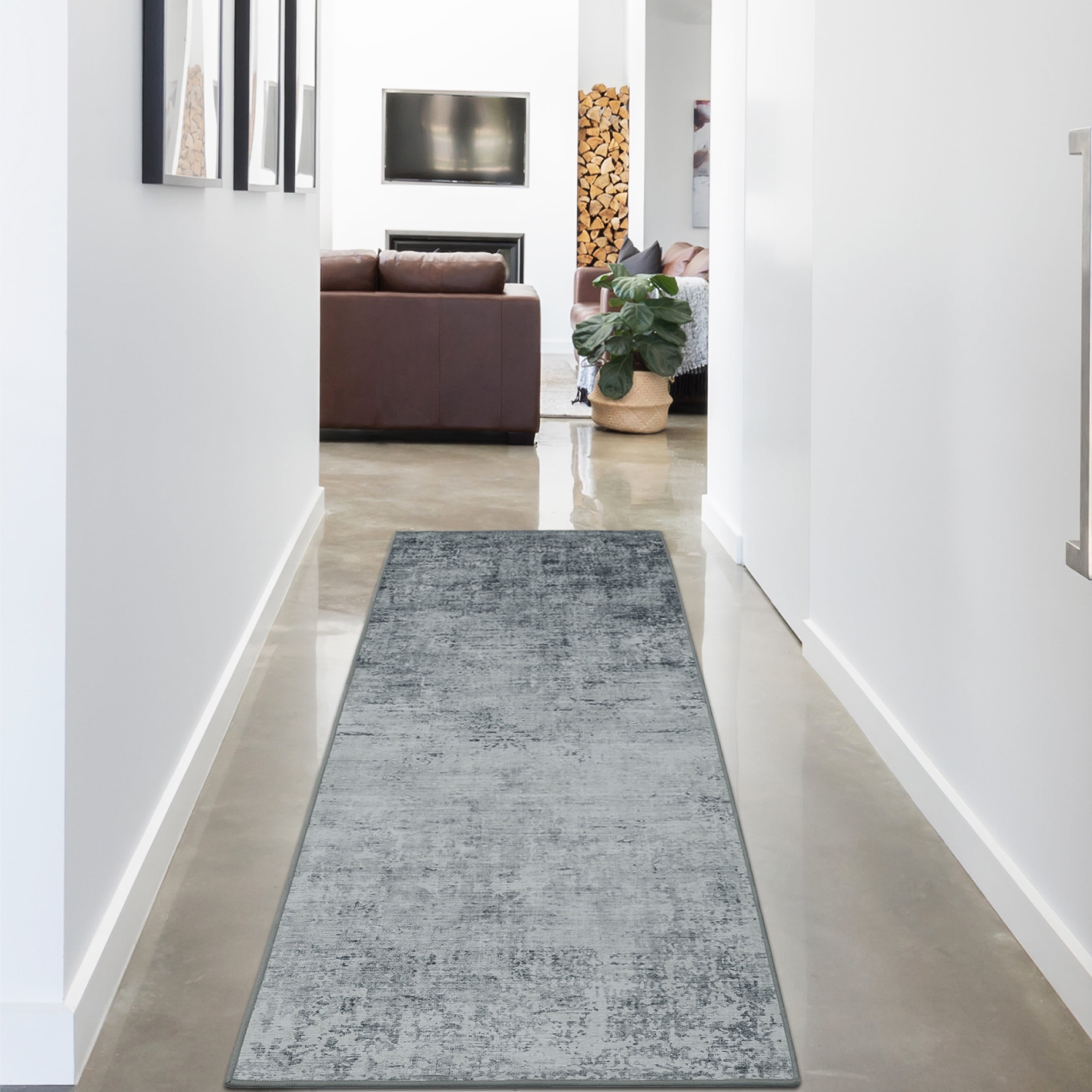 Washable Skid-Resistant Runner Rug Geometric Blue 24" x 72"