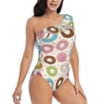 thumbnail image 3 of Cauagu Colorful Donuts Print Women's Sexy One Piece Swimsuits One Shoulder Ruffle Tummy Control Bathing Suit Slimming Swimwear-Large, 3 of 6