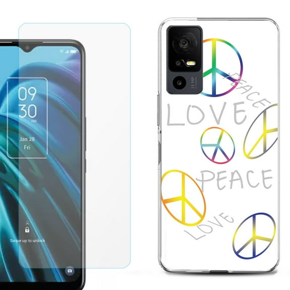 OneToughShield ® for TCL 40 XE 5G Shockproof Fashion Phone Case, with Tempered Glass Screen Protector - Love/Peace