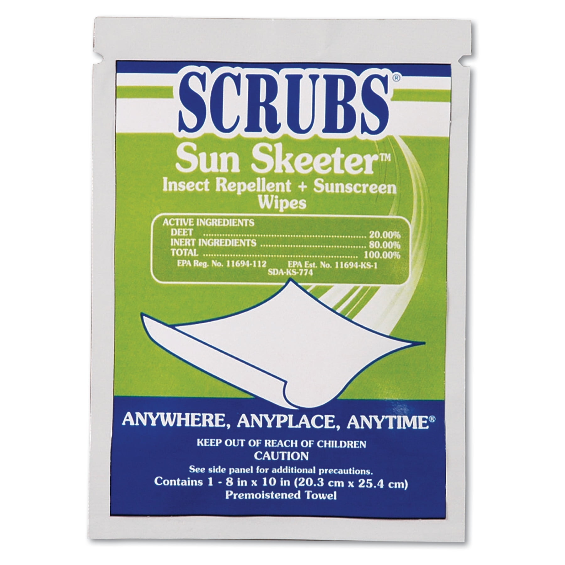 SCRUBS Sun Skeeter Insect Repellent & Sunscreen Wipes, 100 count ...