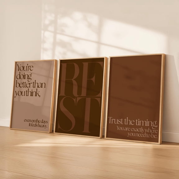 Brown Bedroom Wall Art Rest Quote Warm Neutral Decor Minimalist Affirmation Art Cocoa Decor Set 3 Unframed Paper Print 8x12