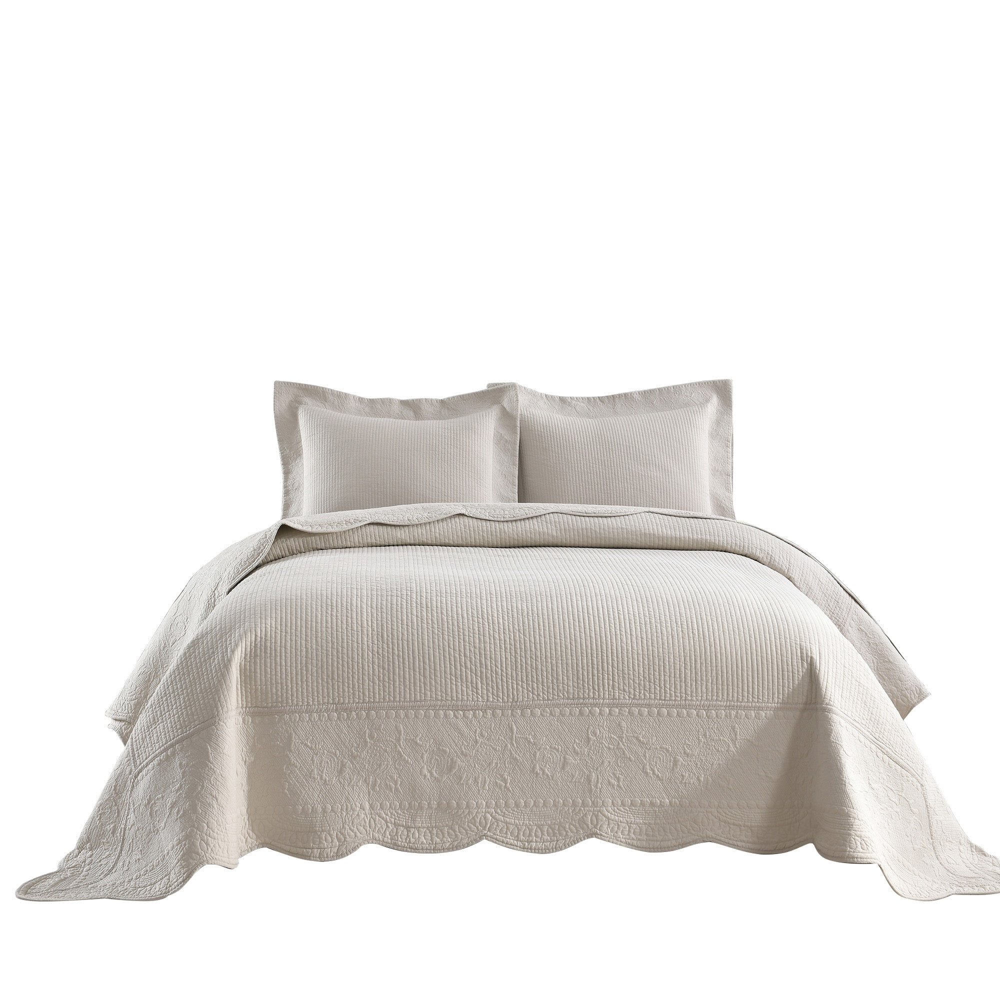 MarCielo 3-Piece Elegantly Embroidered 100% Cotton Oversized Quilt Bedspread Set TG