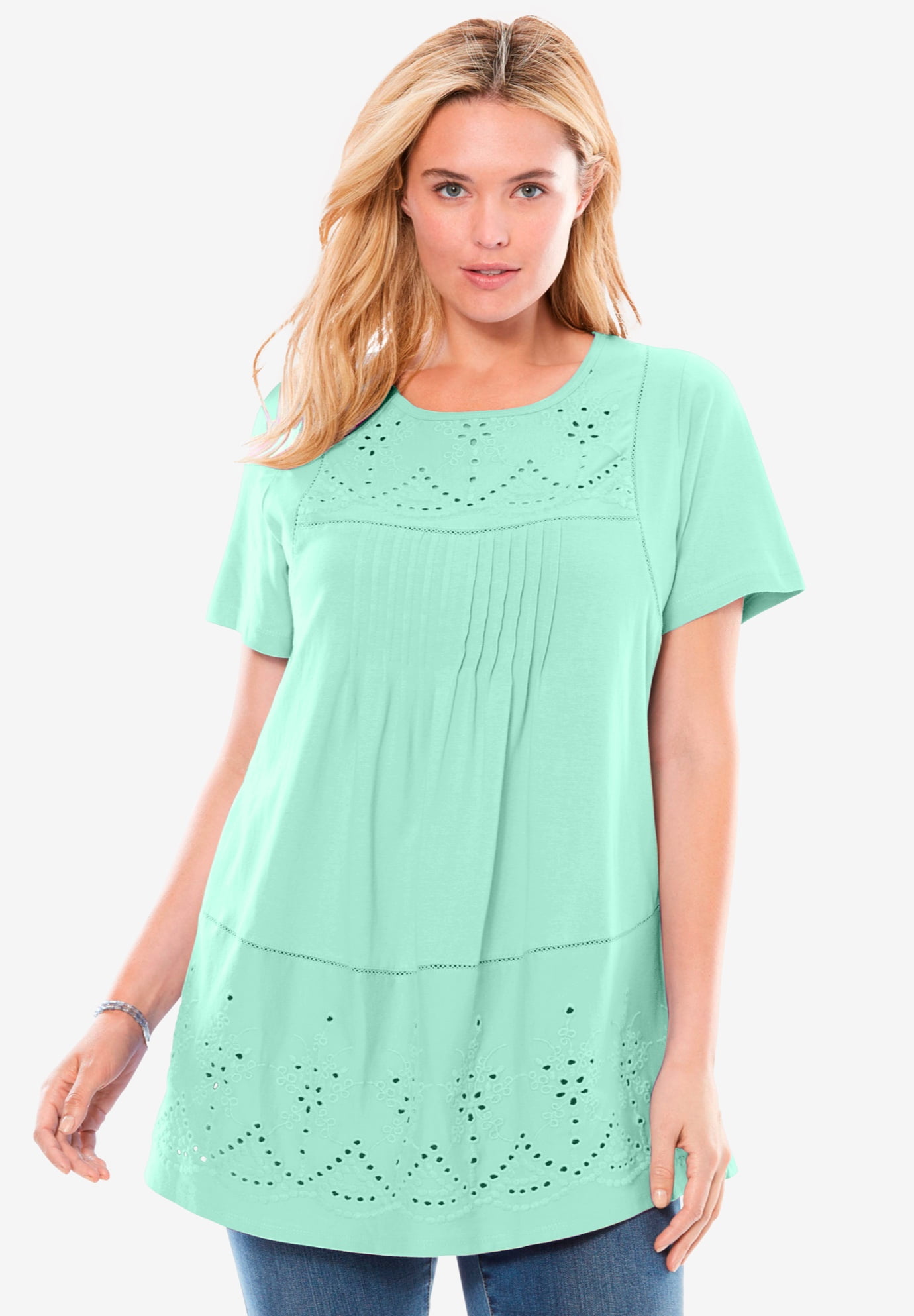 Woman Within Woman Within Women's Plus Size Embroidered Eyelet Pintucked Knit Tunic Walmart